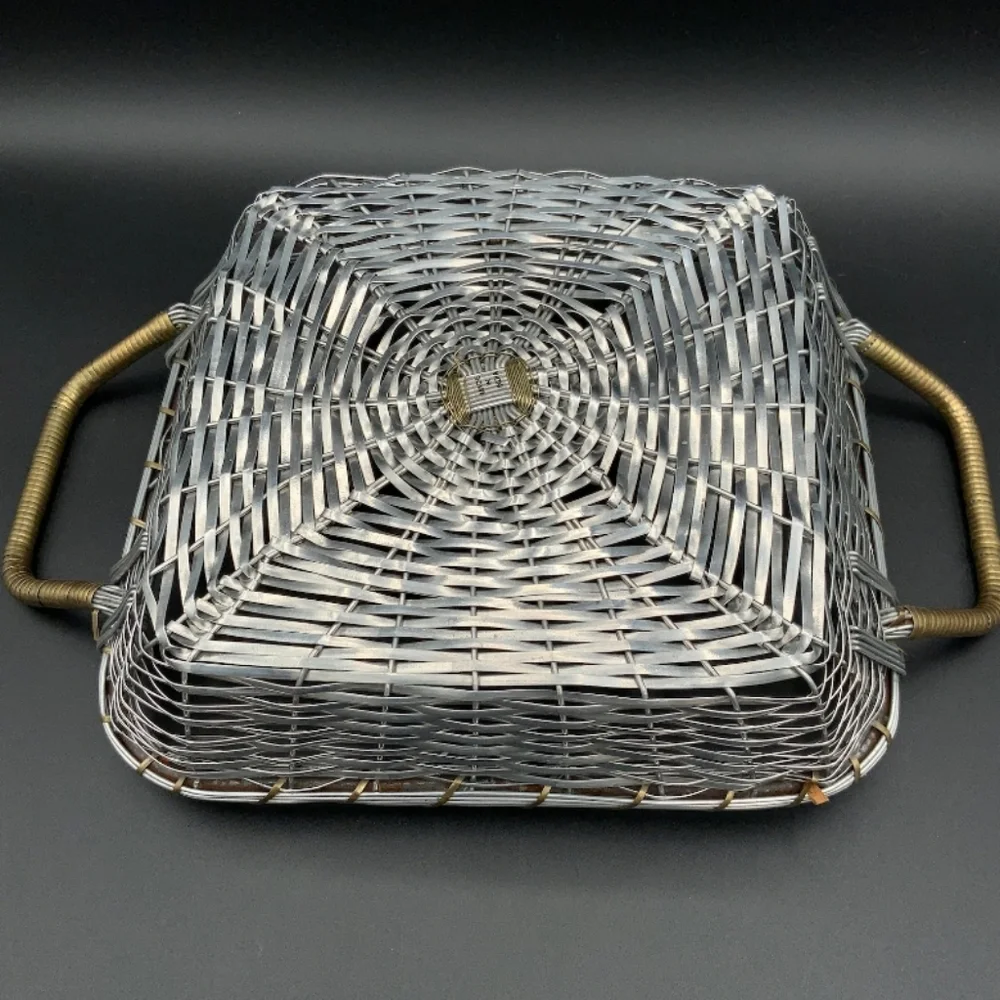 Woven Aluminum And Brass Bake-and-Serve Tray Or Basket 1990s.